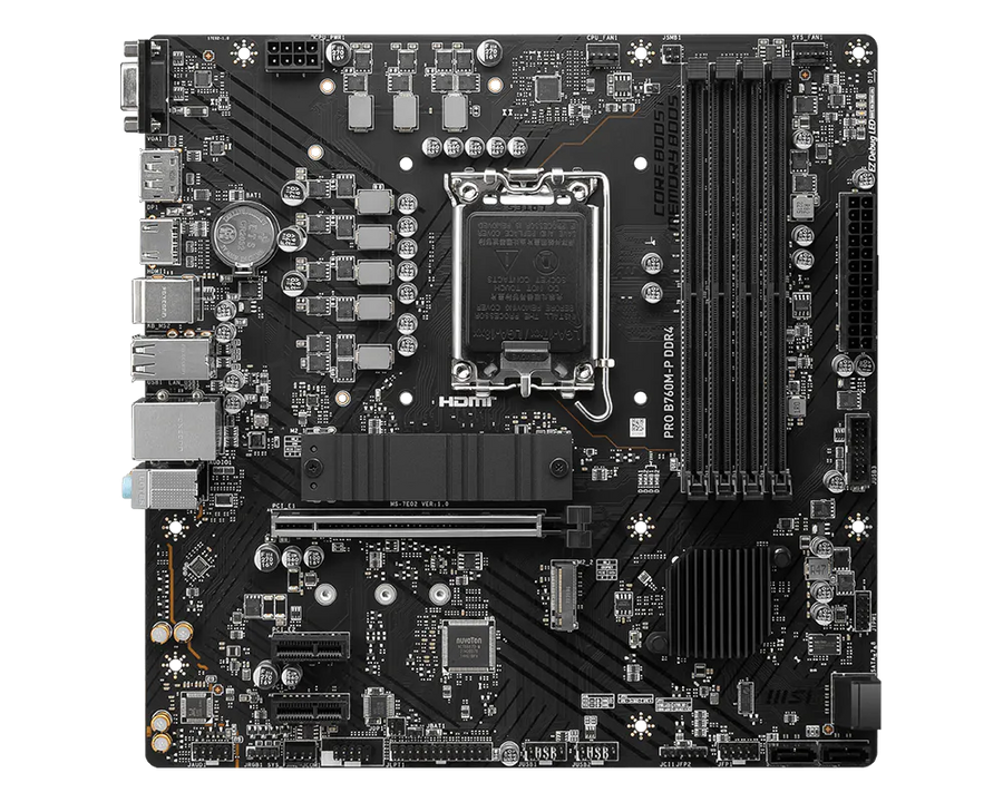 MSI PRO B760M-P DDR4 Motherboard | Intel B760 · LGA 1700 | 4× DDR4 up to 128GB | 2× M.2 PCIe 4.0 · PCIe 4.0 x16 | USB-C 