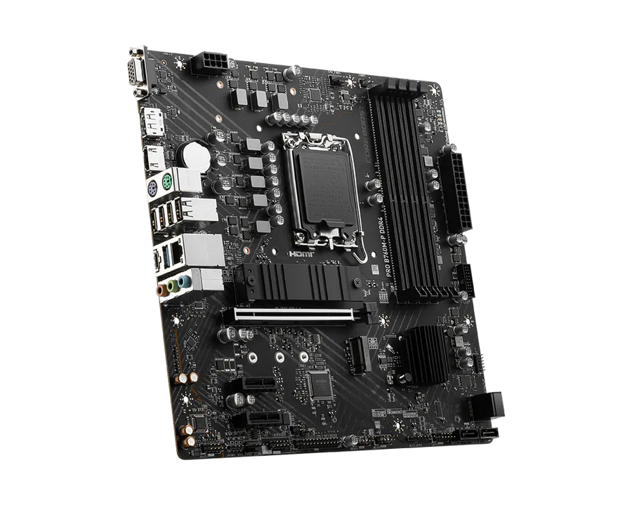 MSI PRO B760M-P DDR4 Motherboard | Intel B760 · LGA 1700 | 4× DDR4 up to 128GB | 2× M.2 PCIe 4.0 · PCIe 4.0 x16 | USB-C 