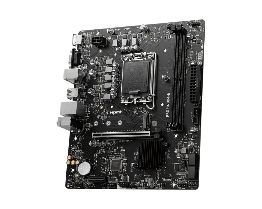 MSI PRO H610M-E Micro-ATX Motherboard | Intel H610 · LGA1700 | 12th/13th/14th Gen · 2x DDR5 up to 96GB · 5600MHz | PCIe 