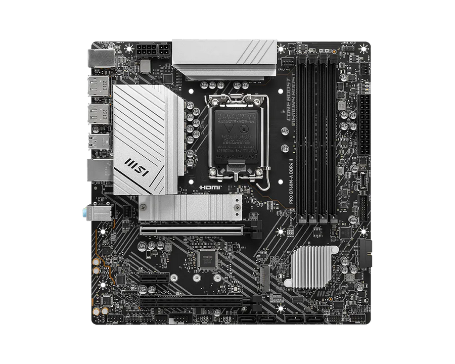 MSI PRO B760M-A DDR4 II Motherboard | Intel B760 · LGA 1700 | 4× DDR4 up to 128GB · 5333 MHz OC | 2× M.2 PCIe 4.0 · PCIe