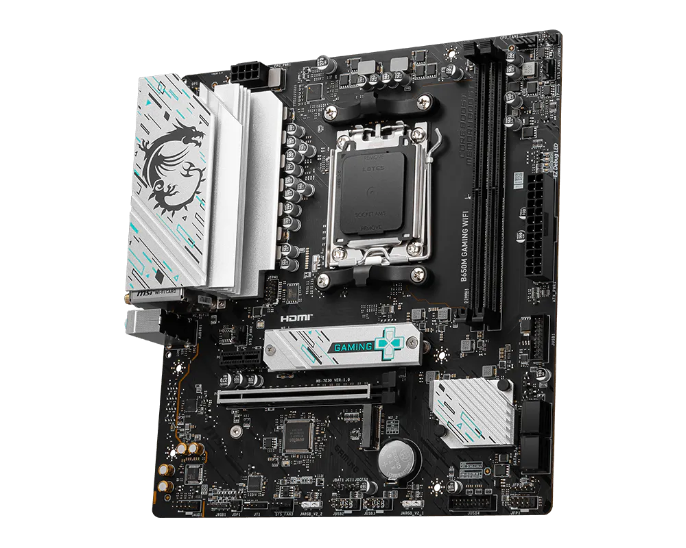 MSI B650M GAMING WIFI Micro-ATX Motherboard | AMD B650 · Socket AM5 | 2x DDR5 · up to 128GB · 7800+MHz OC | 2x M.2 PCIe 4.0 · 4x SATA 6G | Wi-Fi 6E · BT 5.3 · 2.5G LAN