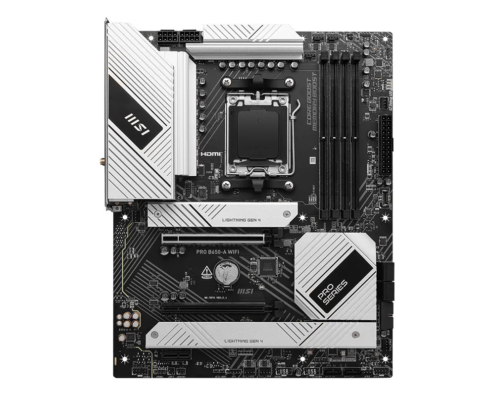 MSI PRO B650-A WiFi | AMD AM5 ATX Motherboard | DDR5 7600+ | PCIe 4.0 | 3× M.2 Gen4 | WiFi 6E | 2.5G LAN | USB 3.2 Gen 2x2 | For Ryzen 7000/8000/9000 | Pro Series