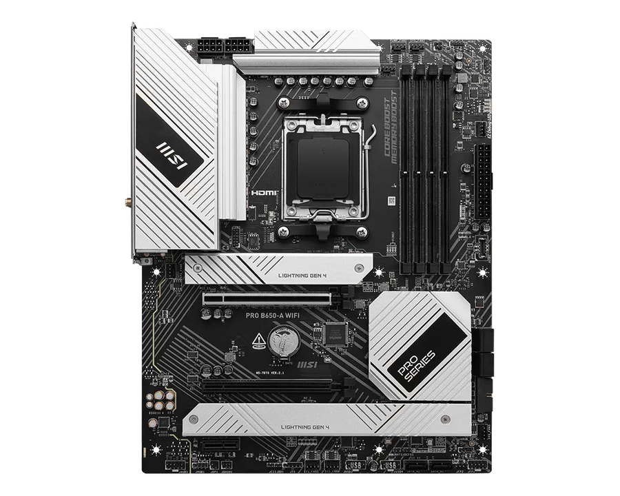 MSI PRO B650-A WiFi | AMD AM5 ATX Motherboard | DDR5 7600+ | PCIe 4.0 | 3× M.2 Gen4 | WiFi 6E | 2.5G LAN | USB 3.2 Gen 2x2 | For Ryzen 7000/8000/9000 | Pro Series