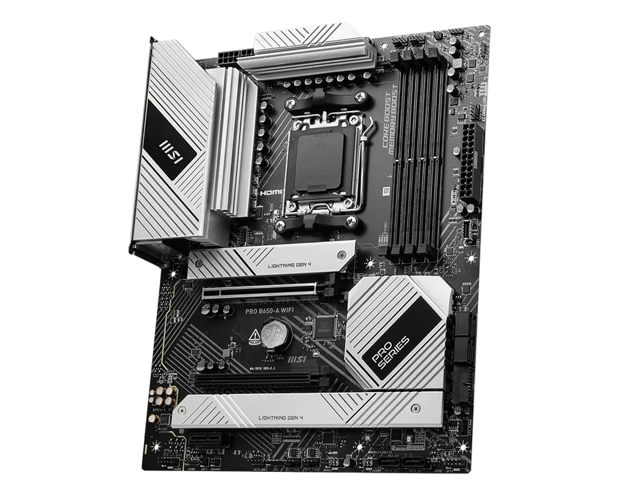 MSI PRO B650-A WiFi | AMD AM5 ATX Motherboard | DDR5 7600+ | PCIe 4.0 | 3× M.2 Gen4 | WiFi 6E | 2.5G LAN | USB 3.2 Gen 2x2 | For Ryzen 7000/8000/9000 | Pro Series