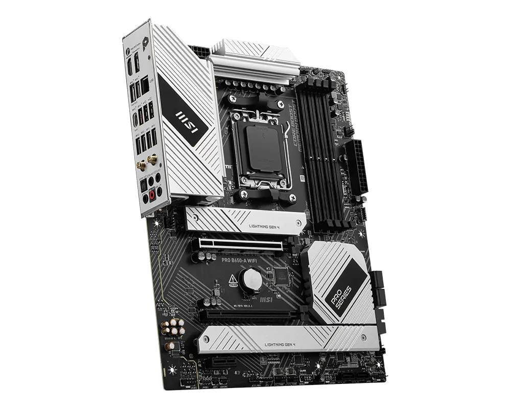 MSI PRO B650-A WiFi | AMD AM5 ATX Motherboard | DDR5 7600+ | PCIe 4.0 | 3× M.2 Gen4 | WiFi 6E | 2.5G LAN | USB 3.2 Gen 2x2 | For Ryzen 7000/8000/9000 | Pro Series
