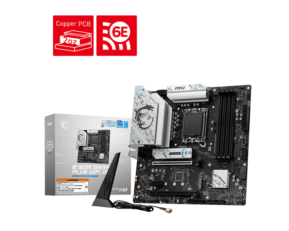 MSI B760M GAMING PLUS WIFI DDR4 Motherboard | Intel B760 · LGA 1700 · 14th/13th/12th Gen | 4 × DDR4 up to 128GB · 5333 MHz (OC) | 2 × M.2 PCIe 4.0 x4 · 4 × SATA 6Gb/s | Wi-Fi 6E · BT 5.3 · 2.5G LAN | Micro-ATX