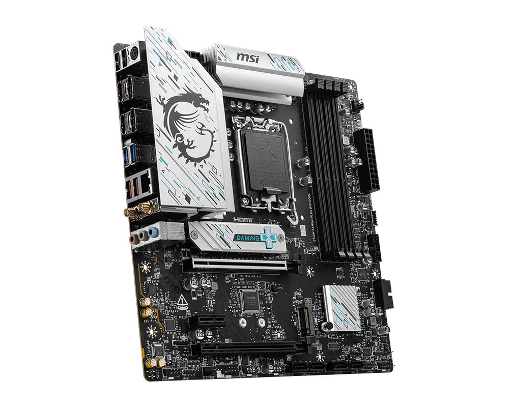 MSI B760M GAMING PLUS WIFI DDR4 Motherboard | Intel B760 · LGA 1700 · 14th/13th/12th Gen | 4 × DDR4 up to 128GB · 5333 MHz (OC) | 2 × M.2 PCIe 4.0 x4 · 4 × SATA 6Gb/s | Wi-Fi 6E · BT 5.3 · 2.5G LAN | Micro-ATX