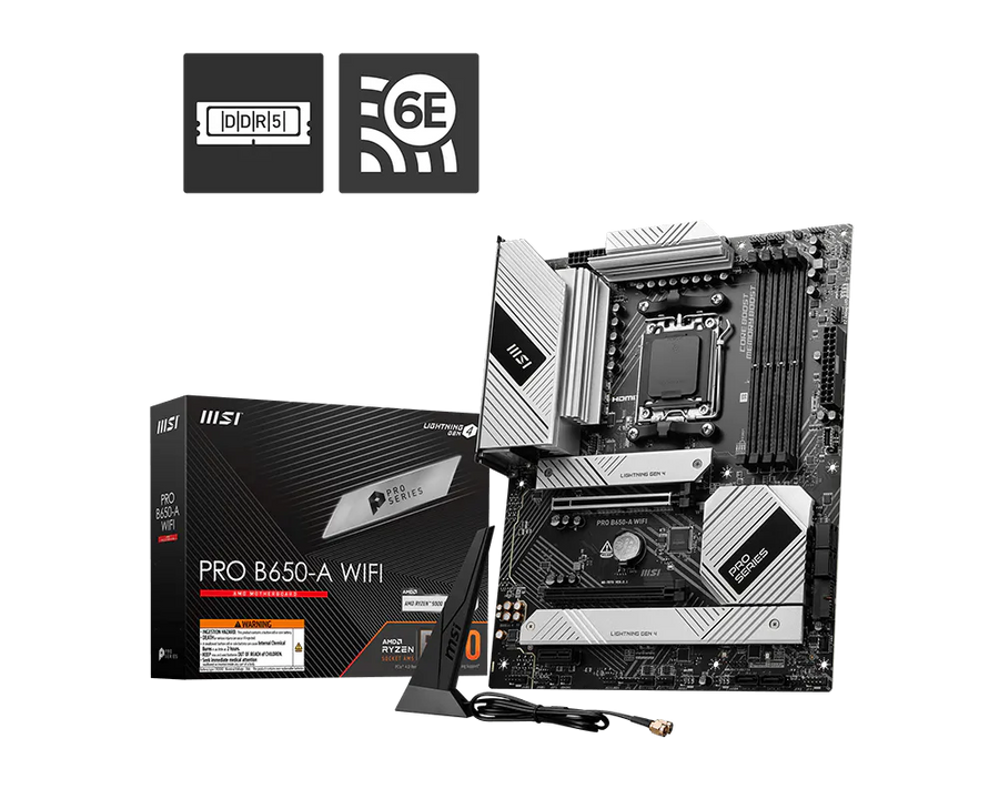 MSI PRO B650-A WiFi | AMD AM5 ATX Motherboard | DDR5 7600+ | PCIe 4.0 | 3× M.2 Gen4 | WiFi 6E | 2.5G LAN | USB 3.2 Gen 2x2 | For Ryzen 7000/8000/9000 | Pro Series