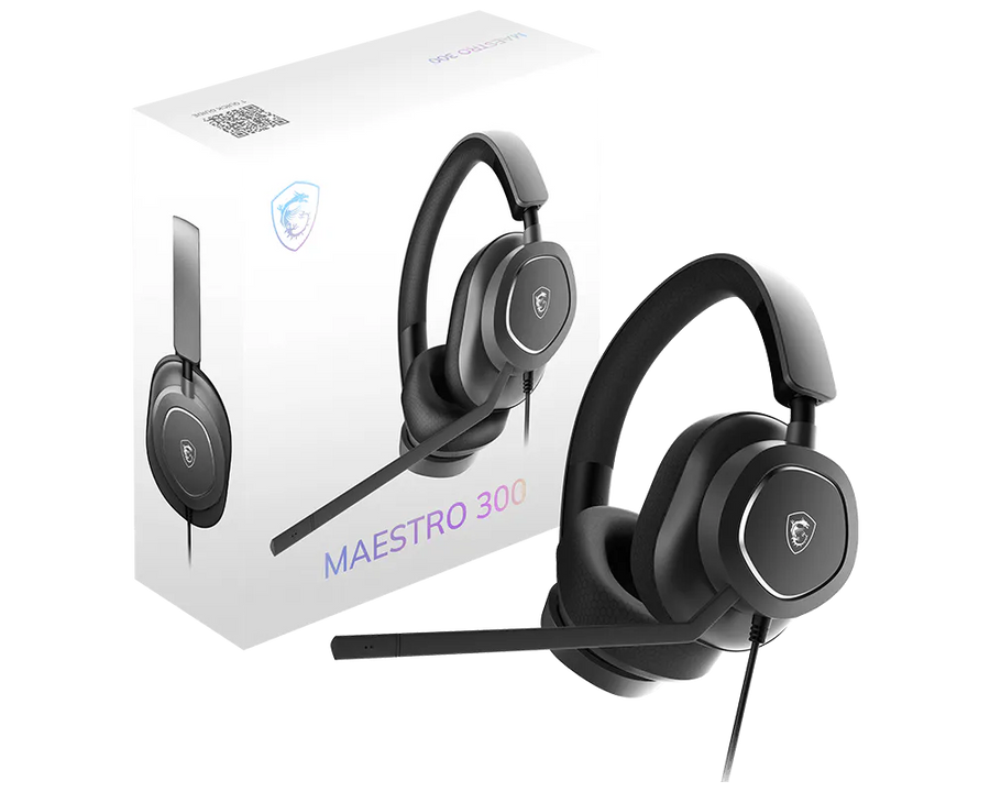 MSI Maestro 300 Gaming Headset | USB-C Wired · USB-C to USB-A Adapter · 1.5 m | 40 mm Neodymium · 20 Hz–40 kHz · 32 Ω | 