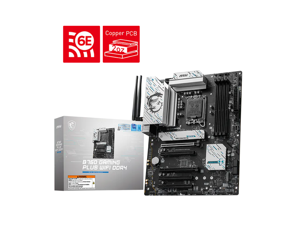 MSI B760 Gaming Plus WiFi DDR4 | Intel LGA 1700 ATX Motherboard | DDR4 5333+ | PCIe 4.0 | Dual M.2 | WiFi 6E | 2.5G LAN | USB 3.2 Gen 2 Type-C | For Intel 12th/13th/14th Gen