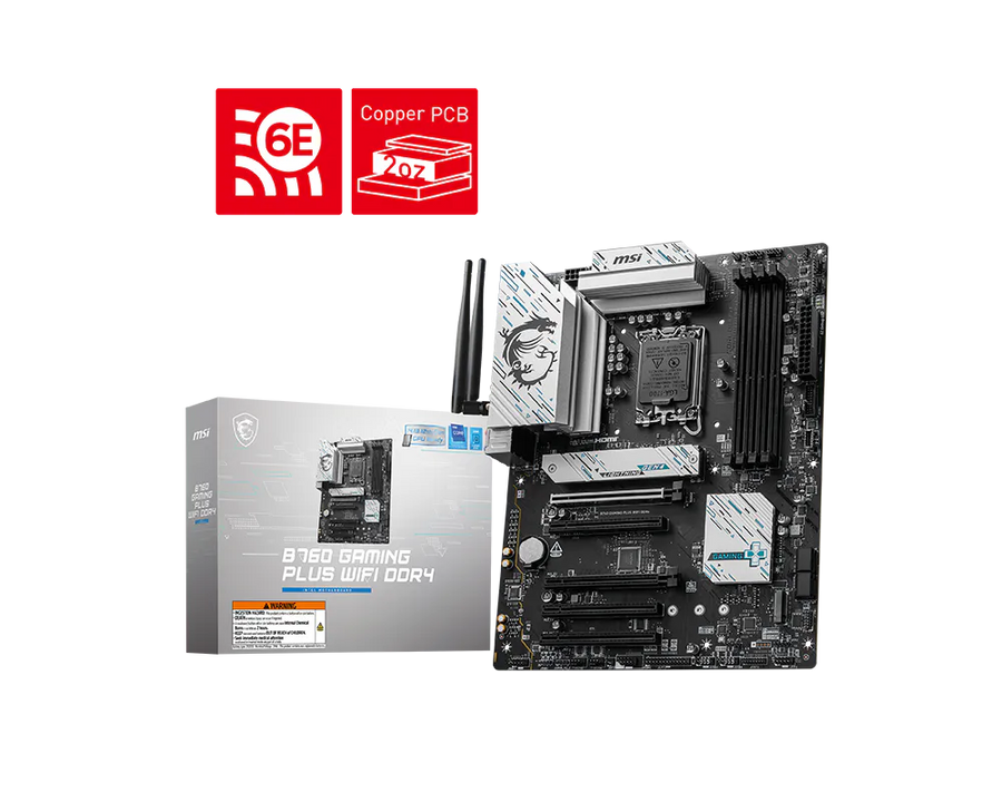 MSI B760 Gaming Plus WiFi DDR4 | Intel LGA 1700 ATX Motherboard | DDR4 5333+ | PCIe 4.0 | Dual M.2 | WiFi 6E | 2.5G LAN | USB 3.2 Gen 2 Type-C | For Intel 12th/13th/14th Gen