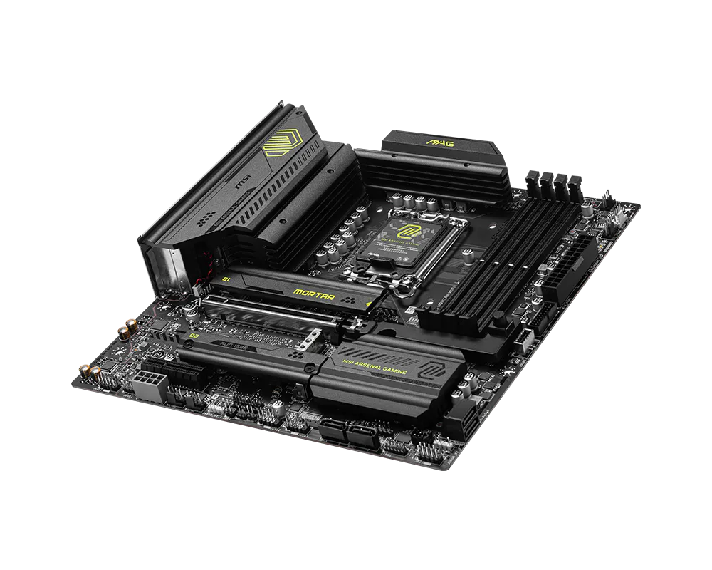 MSI MAG B860M MORTAR WIFI Motherboard | Intel LGA 1851 · B860 Chipset | Micro-ATX | 4x DDR5 up to 256GB · 9200+ MT/s (OC) | PCIe 5.0 x16 · 3x M.2 (Gen5) | Wi-Fi 7 · Bluetooth 5.4 · Killer 5G LAN | Thunderbolt 4 · HDMI 2.1 · DisplayPort
