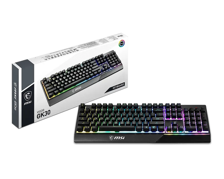 MSI Vigor GK30 Gaming Keyboard | Mechanical-Like Plunger Switches · 12M Keystroke Life | 6-Zone RGB Mystic Light · 7 Eff