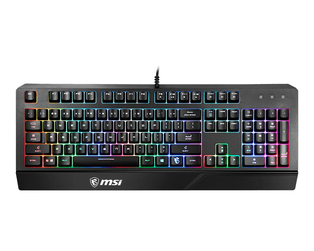 MSI Vigor GK20 Gaming Keyboard | Membrane | Multi-Colour Backlight · 3 Modes | 12-Key Anti-Ghosting | Water-Repellent · Ergonomic Keycaps | Black