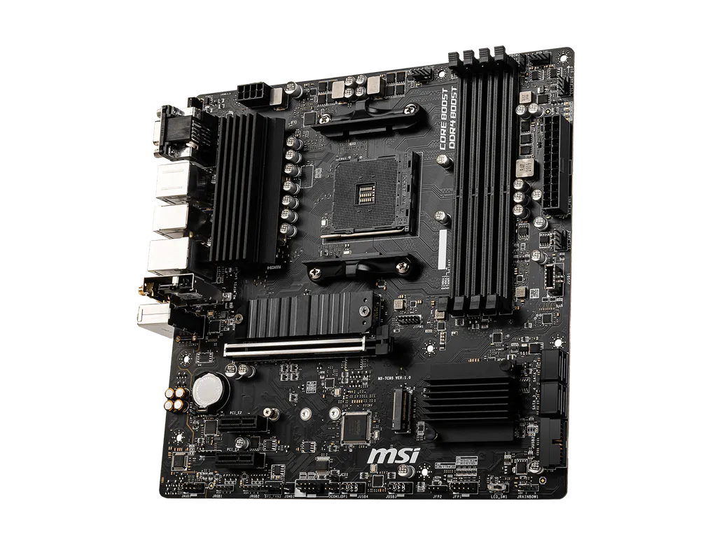 MSI B550M PRO-VDH WIFI Motherboard | AMD Socket AM4 · B550 Chipset | Micro-ATX | 4x DDR4 up to 128GB · 4400MHz (OC) | PCIe 4.0 x16 · Dual M.2 | Wi-Fi 5 · Bluetooth 4.2 · Gigabit LAN | VGA · HDMI · DisplayPort