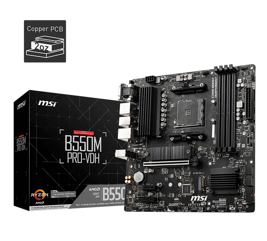 MSI B550M PRO-VDH Motherboard | AMD Socket AM4 · B550 Chipset | Micro-ATX | 4x DDR4 up to 128GB · 4400MHz (OC) | PCIe 4.