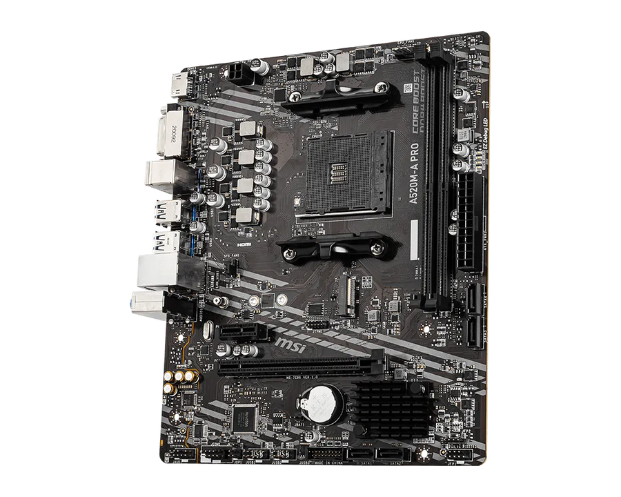 MSI A520M-A PRO Motherboard | AMD Socket AM4 · A520 Chipset | Micro-ATX | 2x DDR4 up to 64GB · 4600MHz (OC) | PCIe 3.0 x