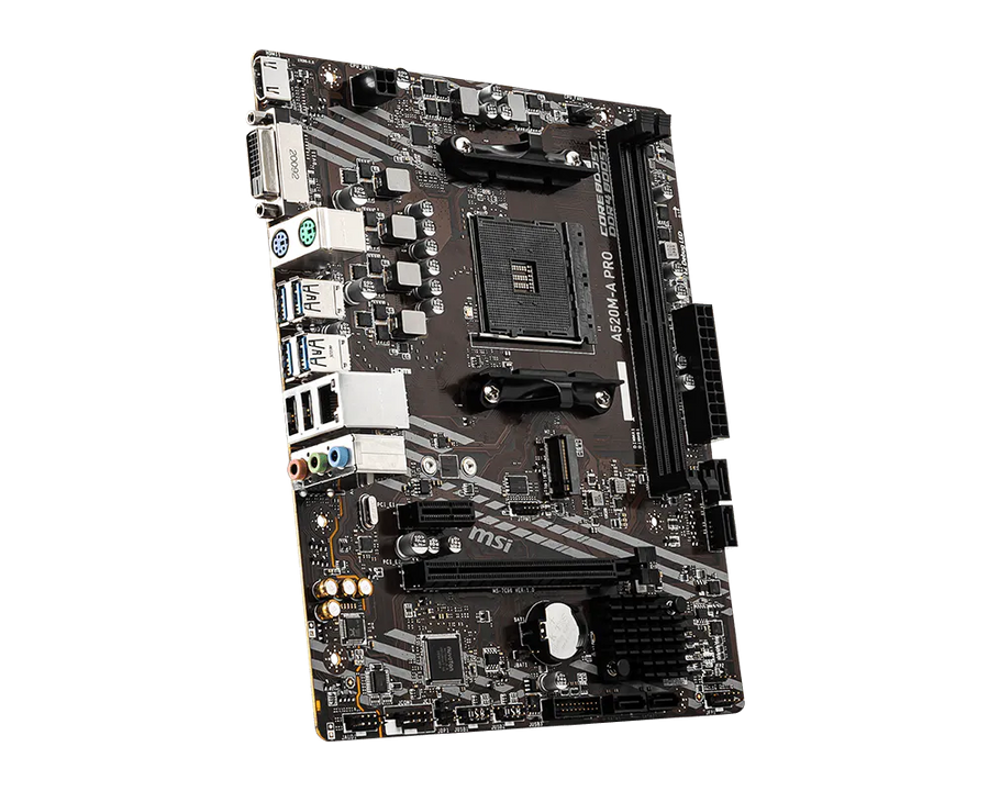MSI A520M-A PRO Motherboard | AMD Socket AM4 · A520 Chipset | Micro-ATX | 2x DDR4 up to 64GB · 4600MHz (OC) | PCIe 3.0 x
