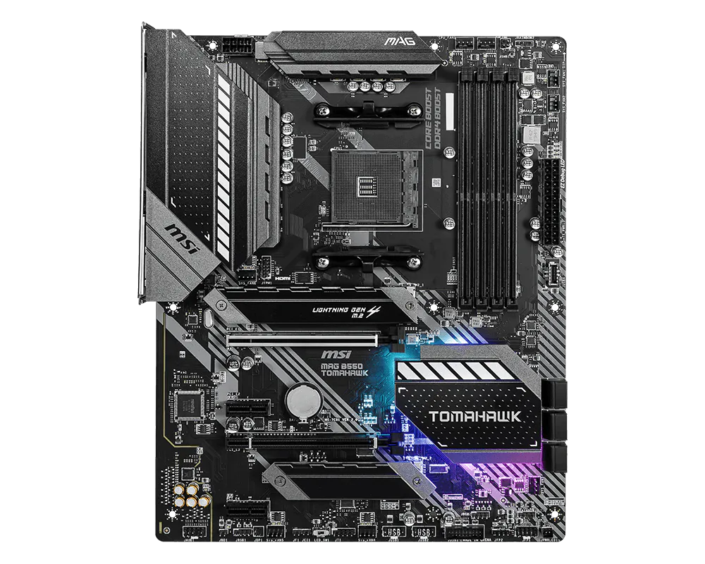 MSI MAG B550 Tomahawk | AMD AM4 ATX Motherboard | DDR4 5100+ | PCIe 4.0 | Dual M.2 with Shield Frozr | Dual LAN (2.5G + 1G) | USB 3.2 Gen 2 Type-C | For Ryzen 3000/4000/5000 Series
