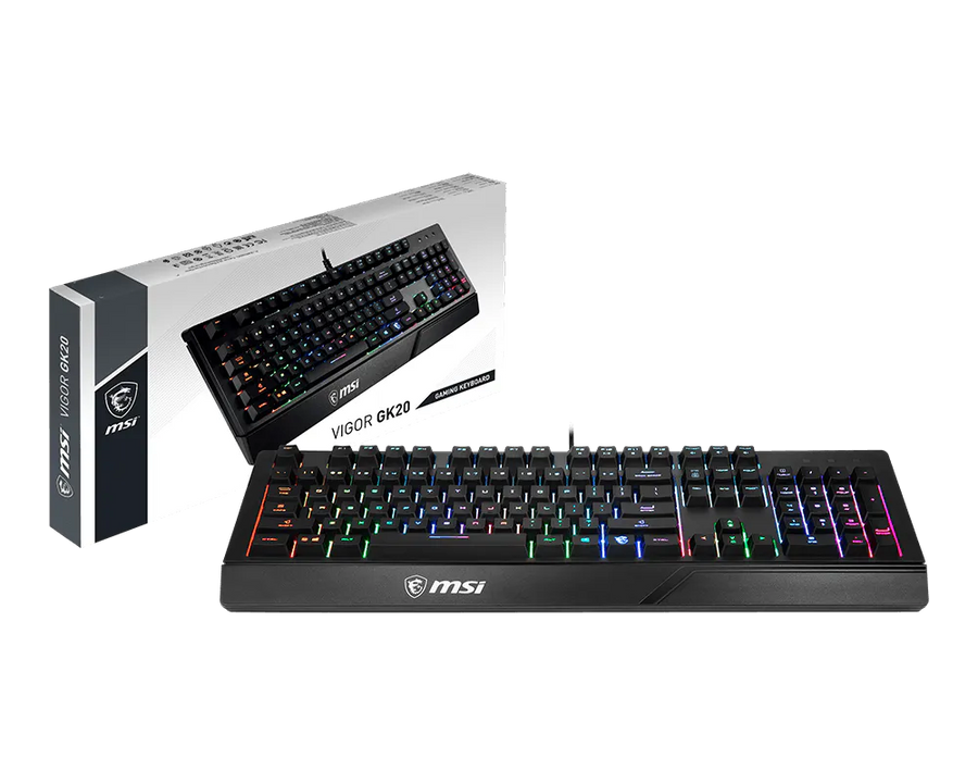 MSI Vigor GK20 Gaming Keyboard | Membrane | Multi-Colour Backlight · 3 Modes | 12-Key Anti-Ghosting | Water-Repellent · 