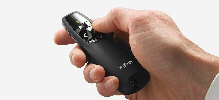 Logitech R400 Wireless Presenter | 2.4 GHz · 15 m Range | Class 2 Red Laser Pointer | Plug-and-Play USB Receiver | 13-Mo
