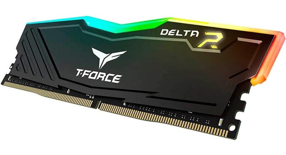 TEAMGROUP T-Force Delta RGB TF3D48G3200HC16F01 8GB DDR4-3200 Desktop Memory | 8GB · 1x8GB · PC4-25600 | CL16-20-20-40 · 1.35V · Intel XMP 2.0 | 120° Full-Frame RGB · ASUS Aura Sync | Black