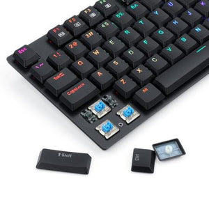 Redragon K607 APS Low-Profile Mechanical Gaming Keyboard | 87 Keys · TKL | Blue Switches | RGB LED Backlight | Full-Key Anti-Ghosting | Spill-Resistant | Wired USB | Black