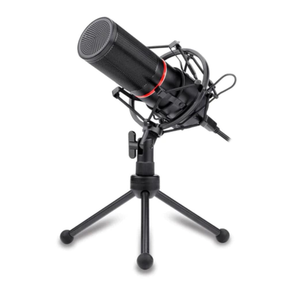 Redragon GM300 Gaming Stream Microphone | 16mm Condenser Capsule | Cardioid Unidirectional Pickup | 20Hz-20kHz | -45±3dB Sensitivity | ≤2.2kΩ Impedance | USB | Custom Colour LED Ring | Tripod & Windscreen