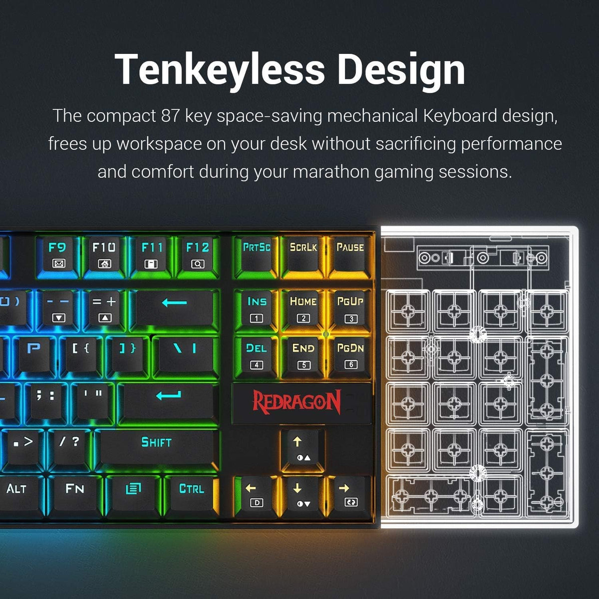 Redragon K552E Kumara Elite Mechanical Gaming Keyboard | 87 Keys · TKL | Black Switches | Rainbow LED Backlight | Metal · ABS Frame | Anti-Ghosting · N-Key Rollover | Wired USB · 1.8 m | Black