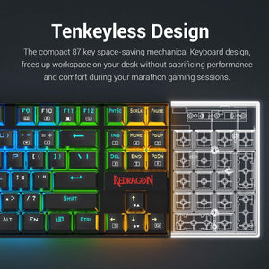 Redragon K552E Kumara Elite Mechanical Gaming Keyboard | 87 Keys · TKL | Black Switches | Rainbow LED Backlight | Metal · ABS Frame | Anti-Ghosting · N-Key Rollover | Wired USB · 1.8 m | Black