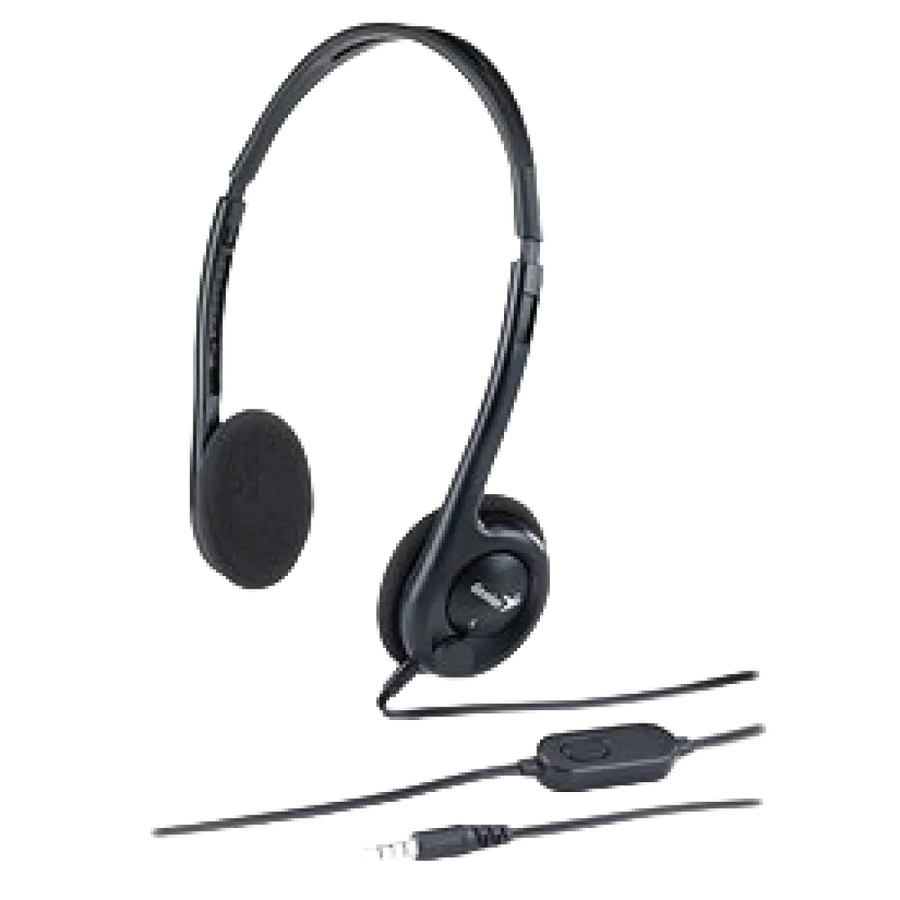 Genius HS-M200C Lightweight PC Headset | Single 3.5mm Jack · 1.8m Cable | 20Hz–20kHz · 32Ω · 105dB | Boom Microphone · 5