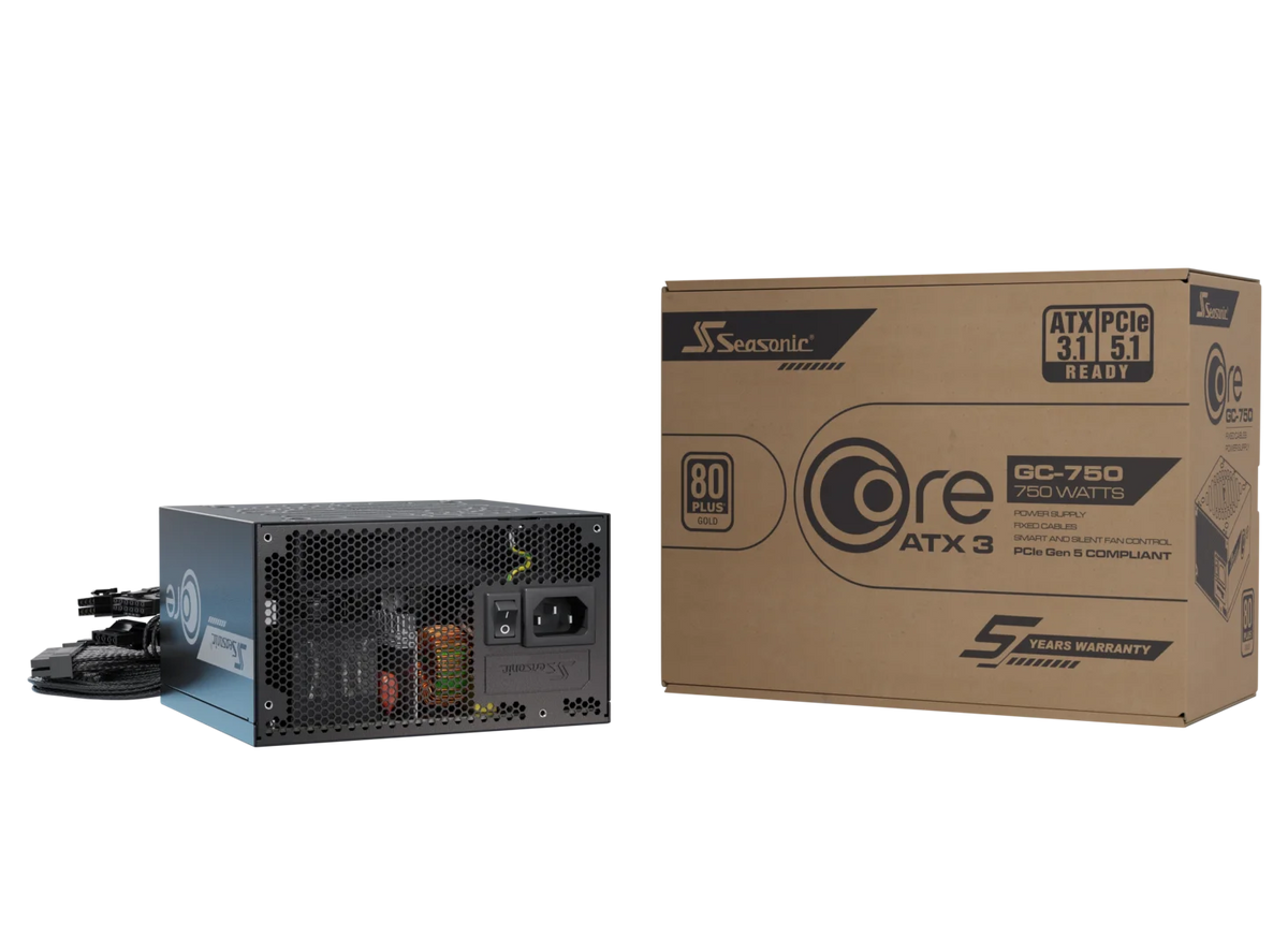 Seasonic CORE GC-750 750W Power Supply | 80 PLUS Gold · ATX 3.1 · PCIe 5.1 | 12V-2x6 Connector | 120mm Hydro Dynamic Bearing Fan · S²FC | Braided Fixed Cables | 5-Year Warranty