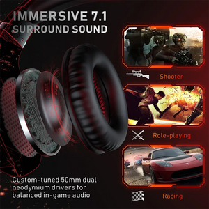 RUNMUS K11 Gaming Headset | 50mm Dual Neodymium Drivers | 7.1 Surround Sound | Wired USB + 3.5mm · LED Lighting | Black