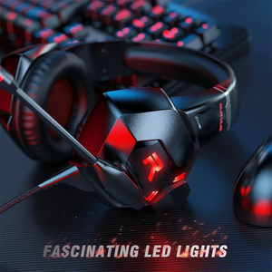 RUNMUS K11 Gaming Headset | 50mm Dual Neodymium Drivers | 7.1 Surround Sound | Wired USB + 3.5mm · LED Lighting | Black