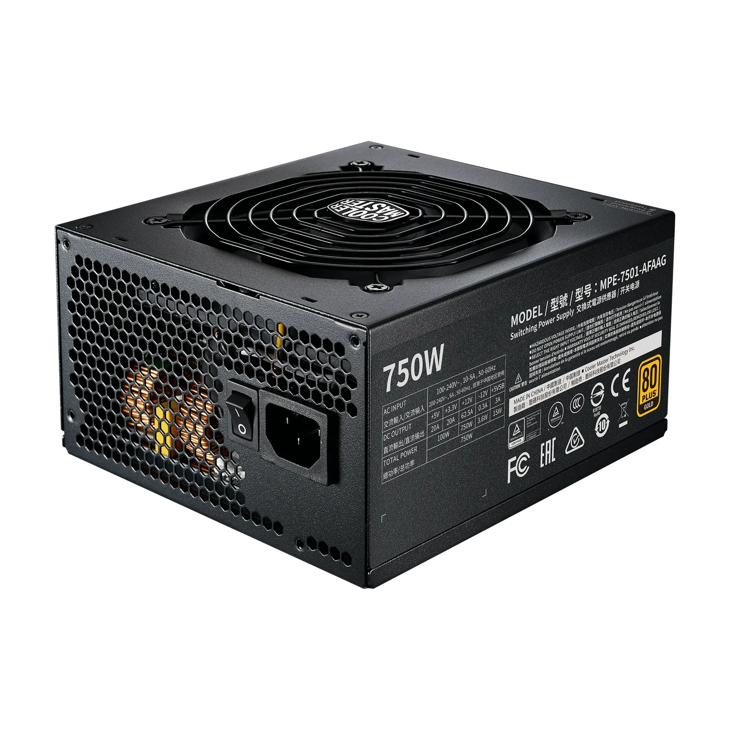 Cooler Master MWE Gold 750 V2 Fully Modular Power Supply 750W Black | 80+ Gold | 120mm HDB Fan | Semi-Fanless Low Noise | Dual EPS Connectors | Flat Black Cables | LLC + DC-DC Topology | 50°C Operating Resilience | Compact ATX