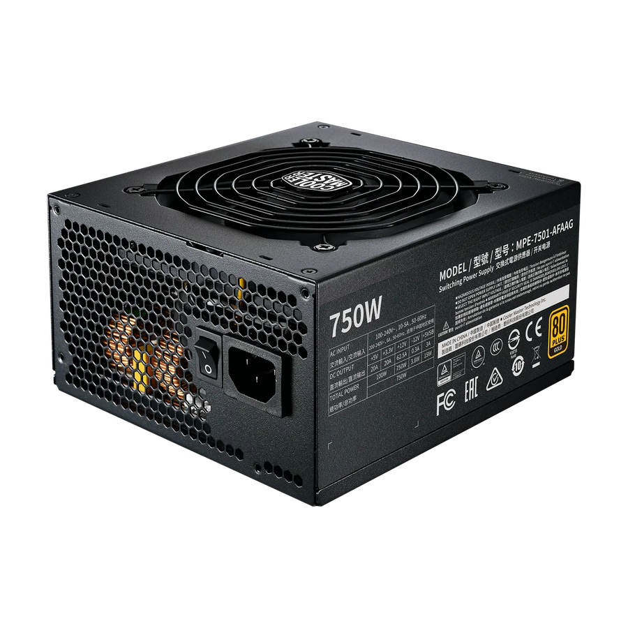 Cooler Master MWE Gold 750 V2 Fully Modular Power Supply 750W Black | 80+ Gold | 120mm HDB Fan | Semi-Fanless Low Noise | Dual EPS Connectors | Flat Black Cables | LLC + DC-DC Topology | 50°C Operating Resilience | Compact ATX