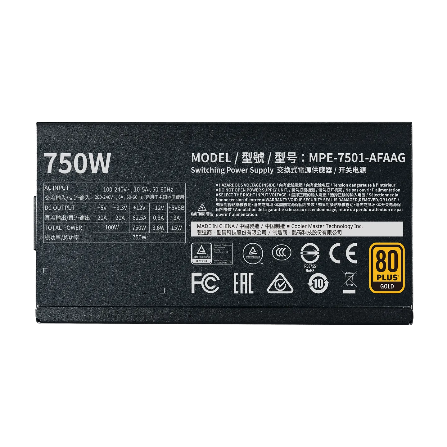 Cooler Master MWE Gold 750 V2 Fully Modular Power Supply 750W Black | 80+ Gold | 120mm HDB Fan | Semi-Fanless Low Noise | Dual EPS Connectors | Flat Black Cables | LLC + DC-DC Topology | 50°C Operating Resilience | Compact ATX