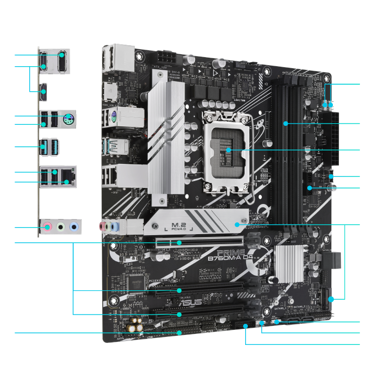 ASUS PRIME B760M-A D4-CSM Intel B760 Micro-ATX Motherboard | LGA1700 · Core 14th/13th/12th Gen | 4× DDR4 · 128GB · 5333 
