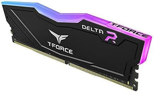 TEAMGROUP T-Force Delta RGB TF3D48G3200HC16F01 8GB DDR4-3200 Desktop Memory | 8GB · 1x8GB · PC4-25600 | CL16-20-20-40 · 1.35V · Intel XMP 2.0 | 120° Full-Frame RGB · ASUS Aura Sync | Black