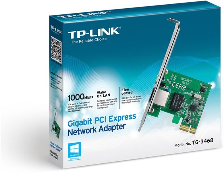 TP-Link TG-3468 Gigabit PCI Express Network Adapter | 10/100/1000Mbps RJ45 | 32-bit PCI Express | 802.3x Flow Control · 