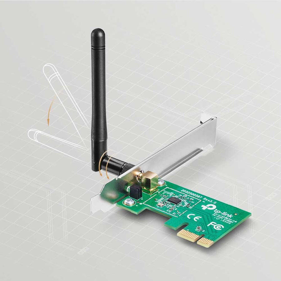 TP-Link TL-WN781ND 150Mbps Wireless N PCI Express Adapter | 802.11b/g/n · 2.4GHz | Detachable 2dBi Omni RP-SMA Antenna |