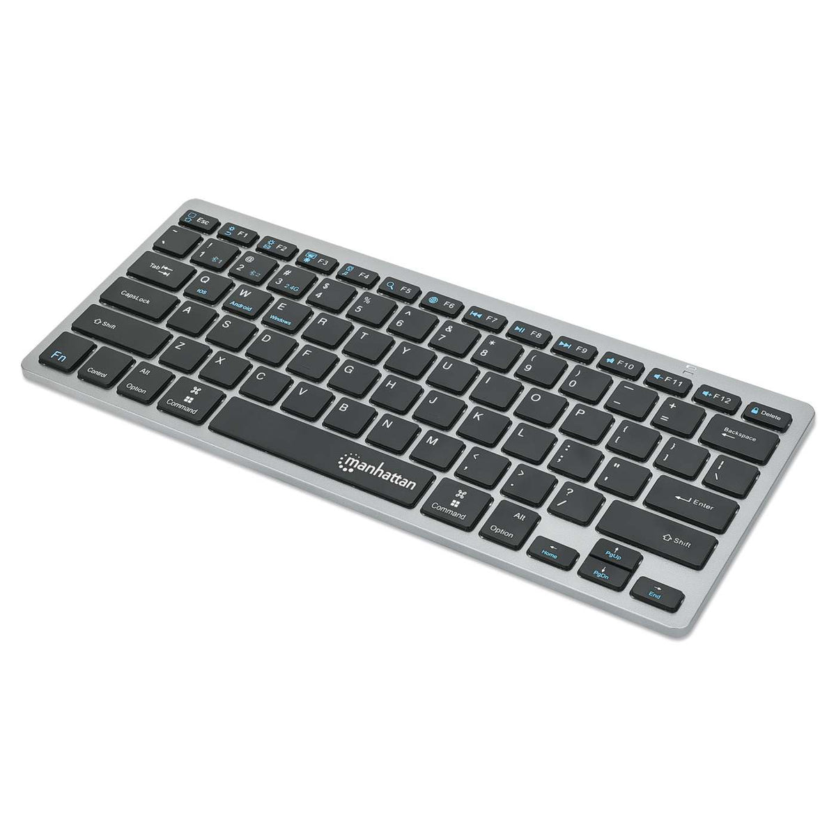 Manhattan 180559 Ultra Slim Dual-Mode Wireless Keyboard | Bluetooth 3.0 + 2.4 GHz | 78 Low-Profile Scissor Keys | Pairs Up to 3 Devices | Up to 1.5 Years Battery | Dark Gray · Black