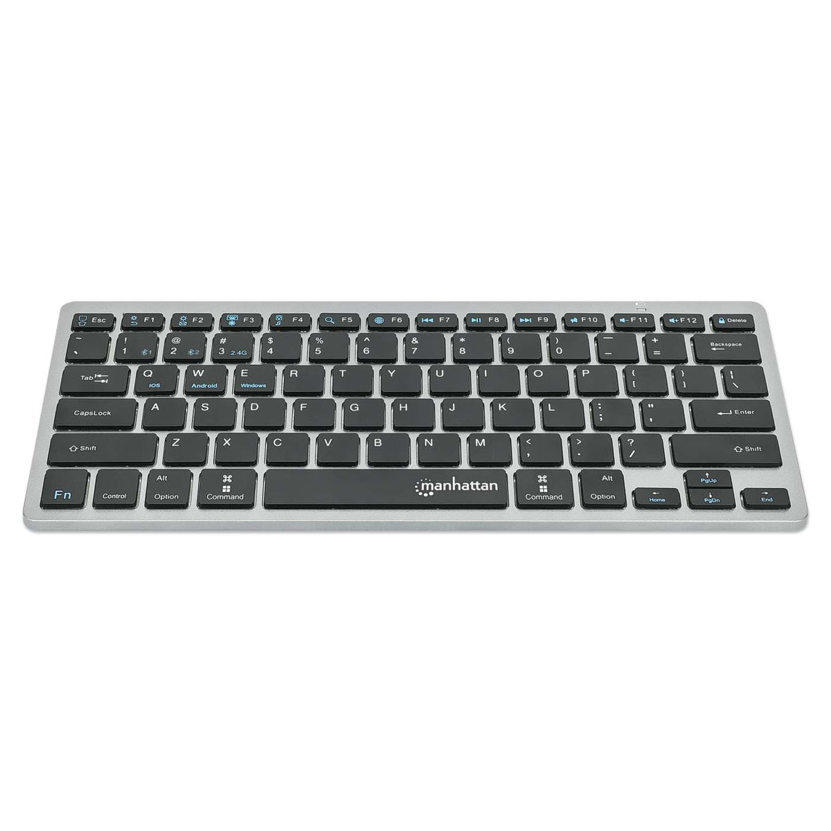 Manhattan 180559 Ultra Slim Dual-Mode Wireless Keyboard | Bluetooth 3.0 + 2.4 GHz | 78 Low-Profile Scissor Keys | Pairs Up to 3 Devices | Up to 1.5 Years Battery | Dark Gray · Black