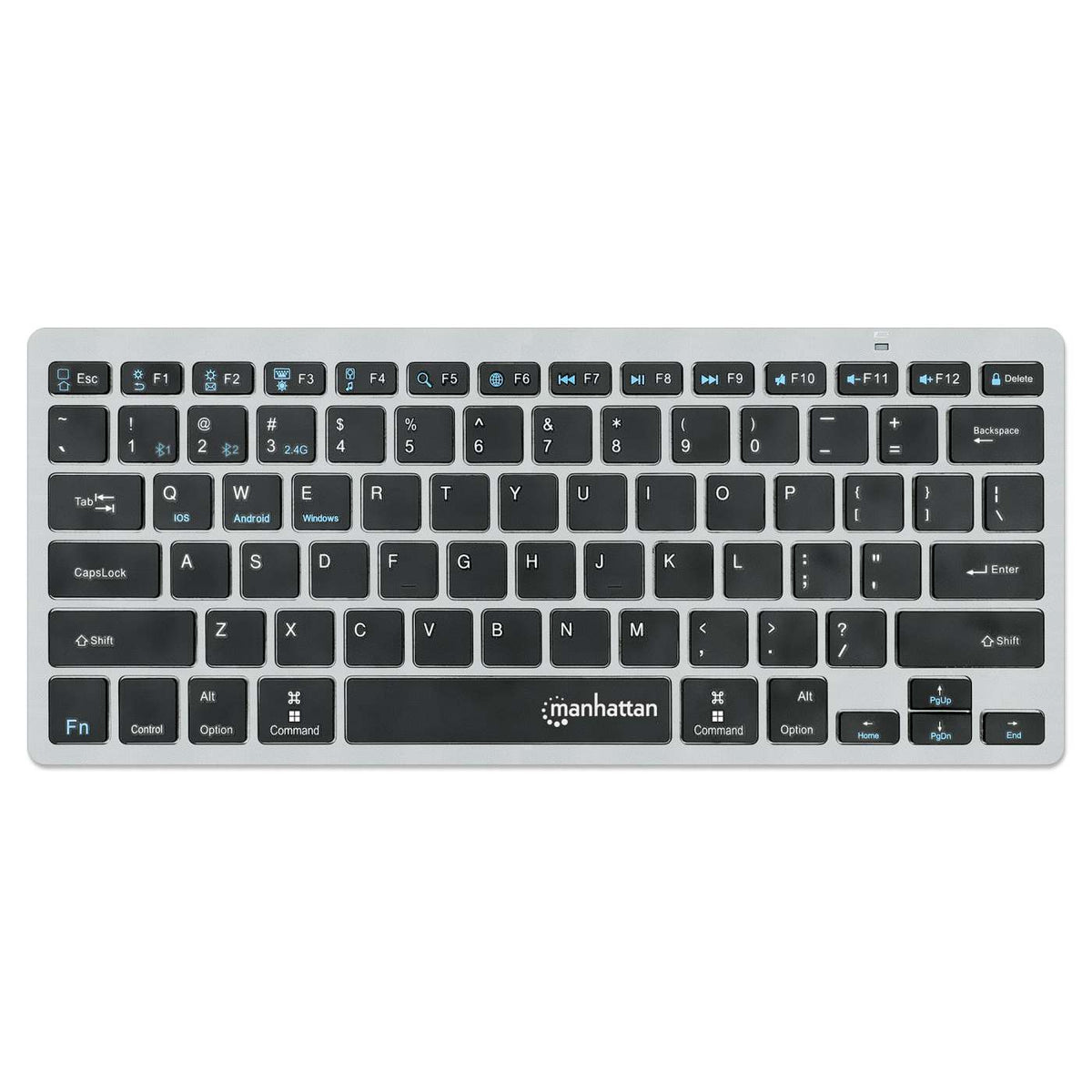 Manhattan 180559 Ultra Slim Dual-Mode Wireless Keyboard | Bluetooth 3.0 + 2.4 GHz | 78 Low-Profile Scissor Keys | Pairs Up to 3 Devices | Up to 1.5 Years Battery | Dark Gray · Black