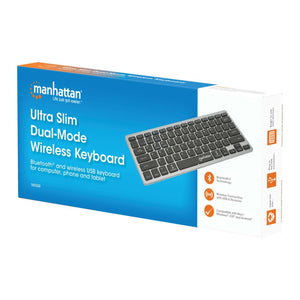 Manhattan 180559 Ultra Slim Dual-Mode Wireless Keyboard | Bluetooth 3.0 + 2.4 GHz | 78 Low-Profile Scissor Keys | Pairs Up to 3 Devices | Up to 1.5 Years Battery | Dark Gray · Black