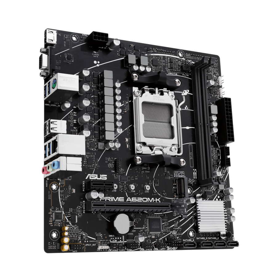 ASUS PRIME A620M-K AMD A620 Micro-ATX Motherboard | Socket AM5 · Ryzen 9000/8000/7000 | 2× DDR5 · 96GB · 7200 MHz (OC) ·