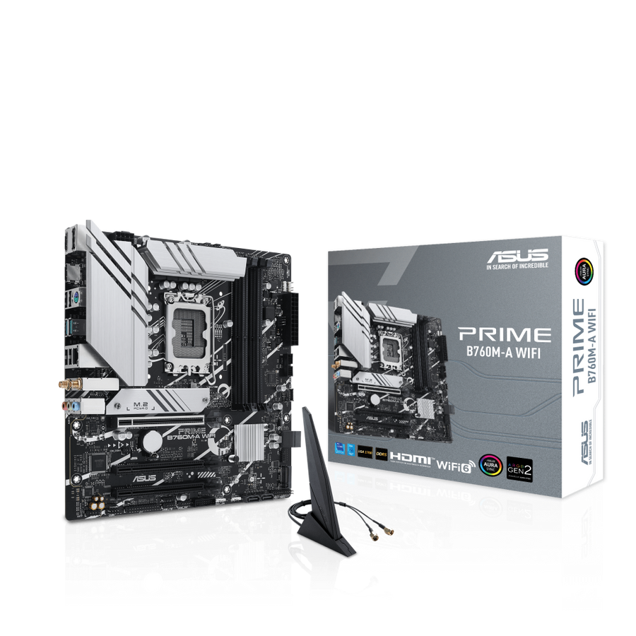 ASUS PRIME B760M-A WIFI Intel B760 Micro-ATX Motherboard | LGA1700 · Core 14th/13th/12th Gen | 4× DDR5 · 192GB · 7200+ M