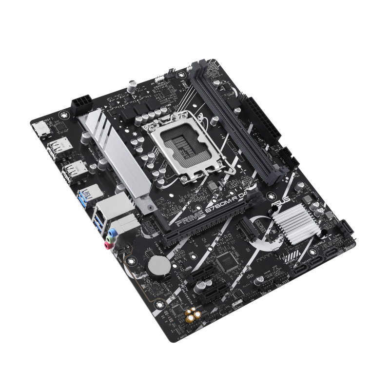ASUS PRIME B760M-R D4 Motherboard | Intel B760 · LGA 1700 | 2 x DDR4 up to 64GB · 5333 MT/s (OC) | 2 x PCIe 4.0 M.2 · 4 