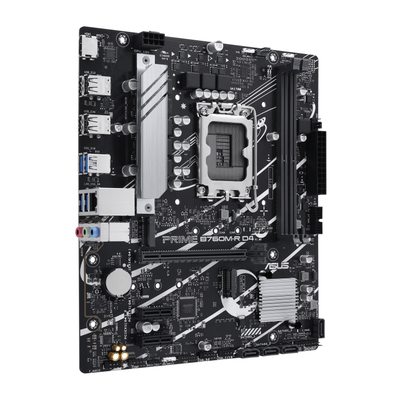 ASUS PRIME B760M-R D4 Motherboard | Intel B760 · LGA 1700 | 2 x DDR4 up to 64GB · 5333 MT/s (OC) | 2 x PCIe 4.0 M.2 · 4 