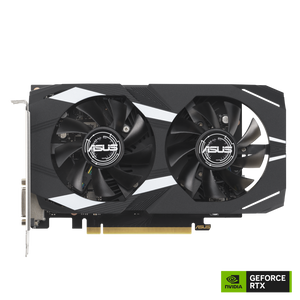 ASUS Dual GeForce RTX 3050 OC Edition 6GB GDDR6 Graphics Card | 2304 CUDA Cores · 1537 MHz OC Boost | 6GB GDDR6 · 96-bit · 14 Gbps | PCIe 4.0 · No Power Connector · 450W PSU | Black